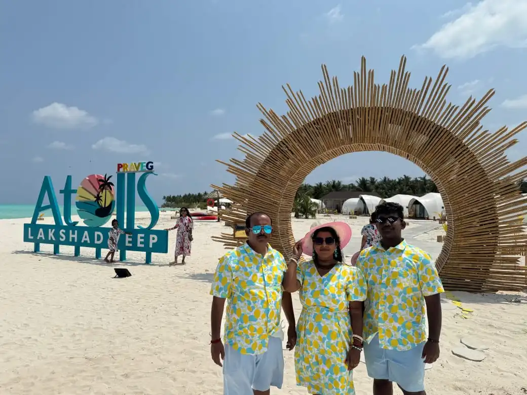 happy guest at tent city bangaram with Touristhub Holidays