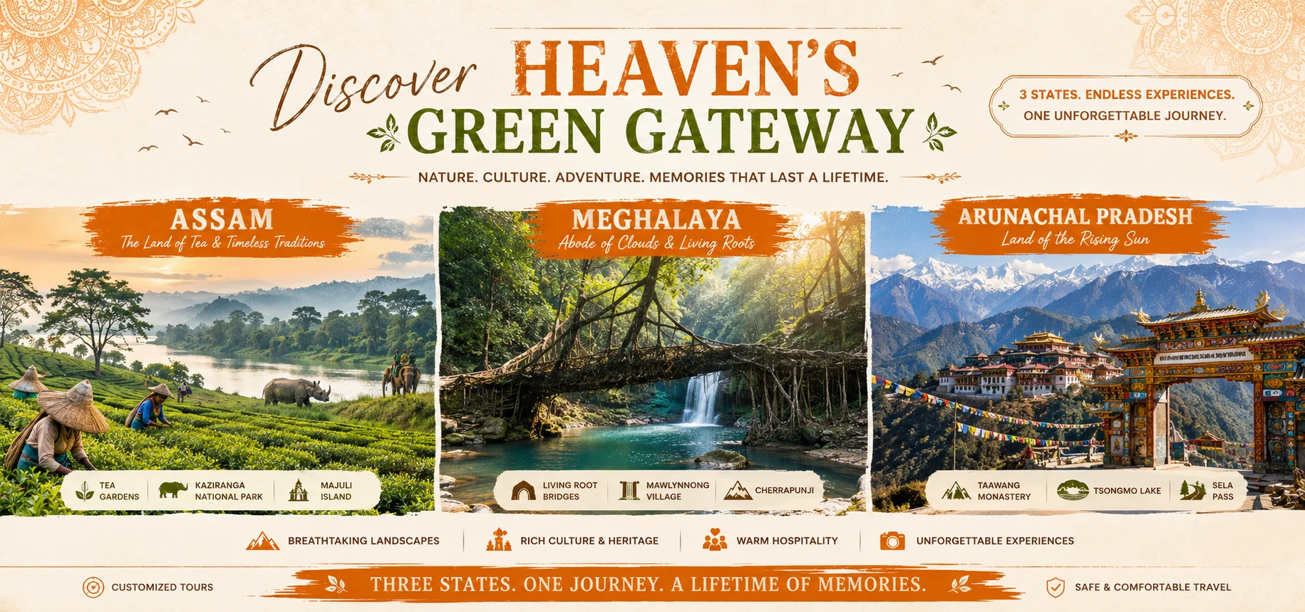 Assam Meghalaya Arunachal Pradesh tour packages from Nashik packages with Touristhub Holidays - The Best North east Travel Agency