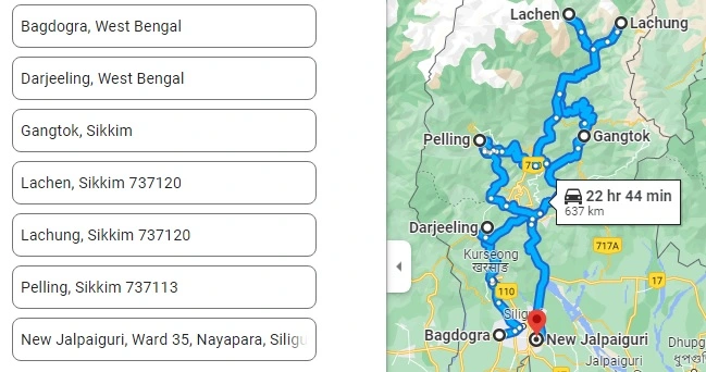Sikkim Darjeeling tour map